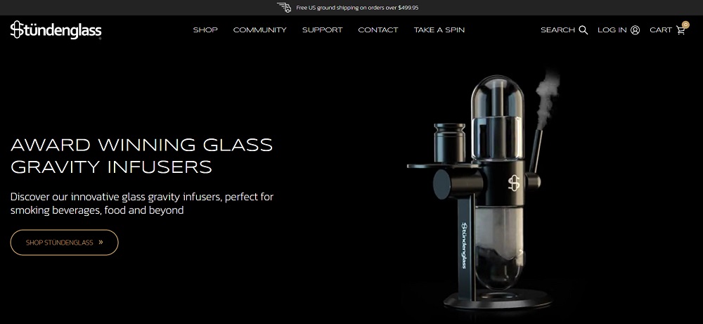The website homepage of gravity infuser brand Studenglass