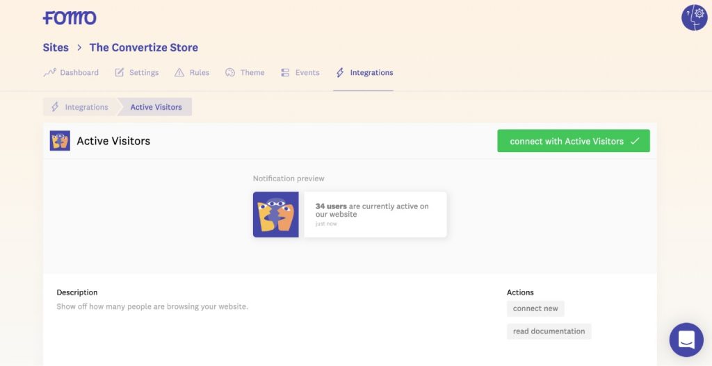 A screenshot showing the Active Visitors feature in the Convertize Store