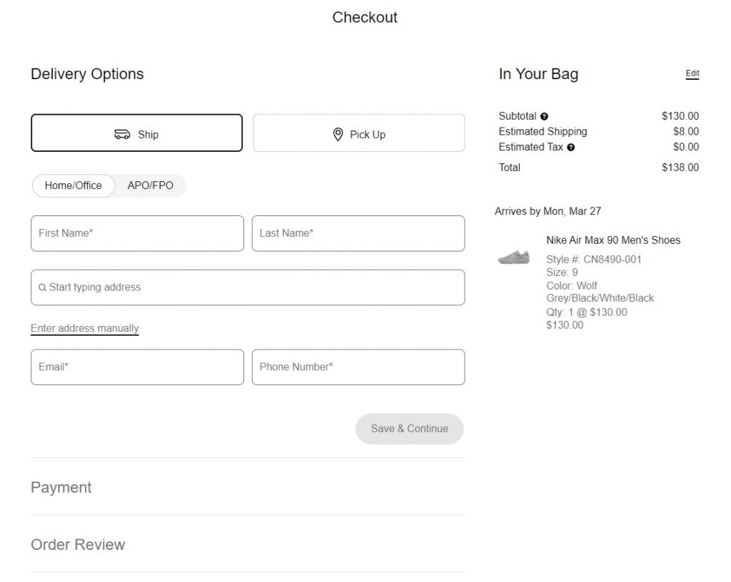 Shopify checkout Nike webshop