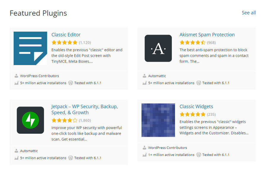 WordPress' featured plugins as web development terms