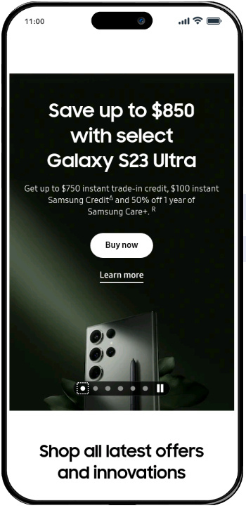 Samsung's homepage in a mobile format