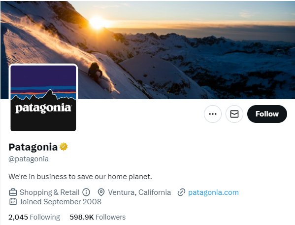 Patagonia's post on Twitter featured core values.