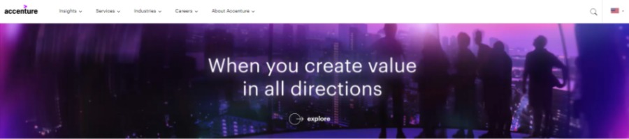 a screenshot of Accenture's homepage as an example of bad website design focused on vague CTA messaging
