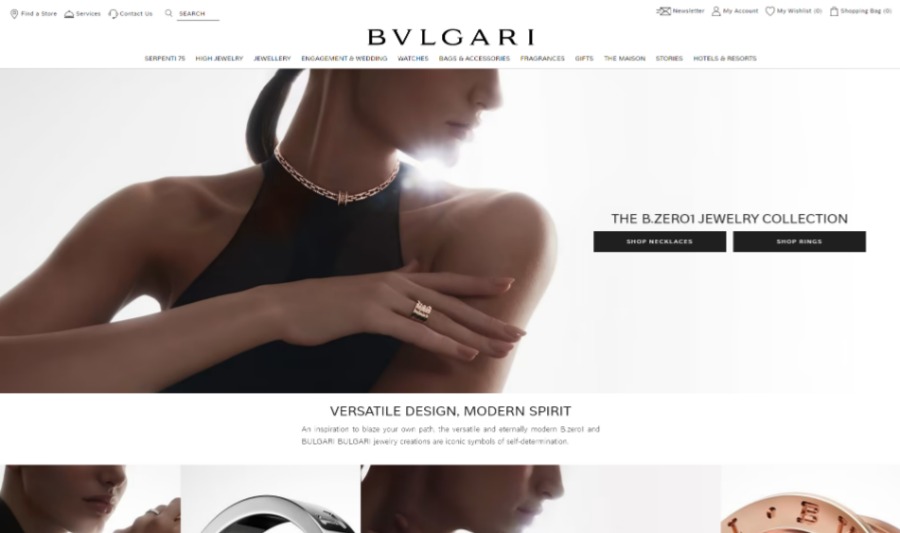 a screenshot of Bulgari's surprisingly basic homepage design as an example of bad website design