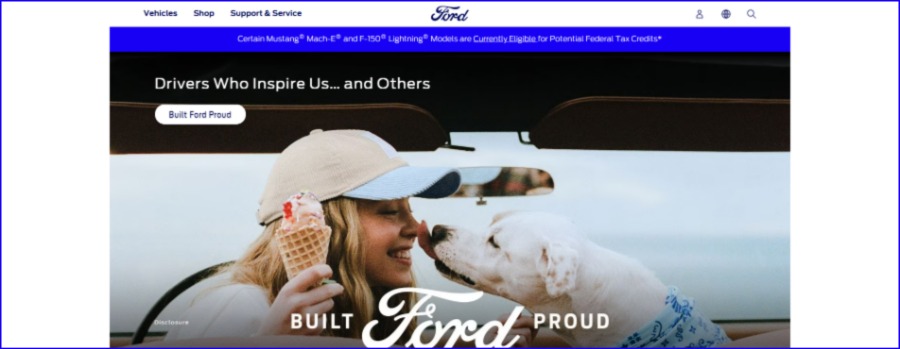 an example f bad website design by ford.com whose homepage appears to be unresponsive