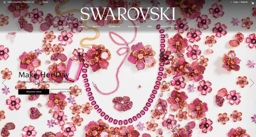 an example of inaccessible, bad website design by Swarovski