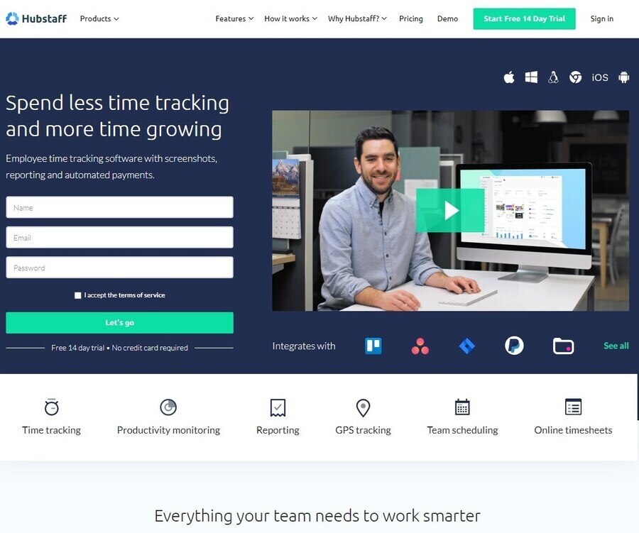 HubStaff's sign up section to access its business and automation tool