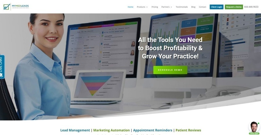 The website homepage of business & automation tool MyMedLeads