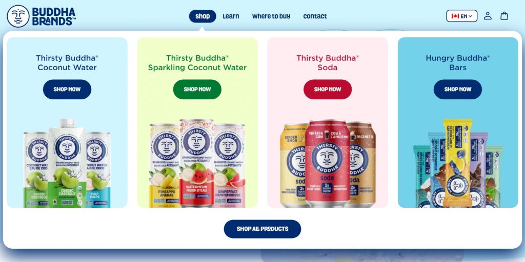 An example of dropdown menu for Buddha Brands
