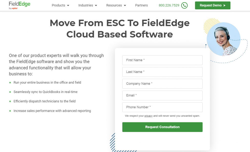 An example of a fill-out form taken from FieldEdge's landing page.