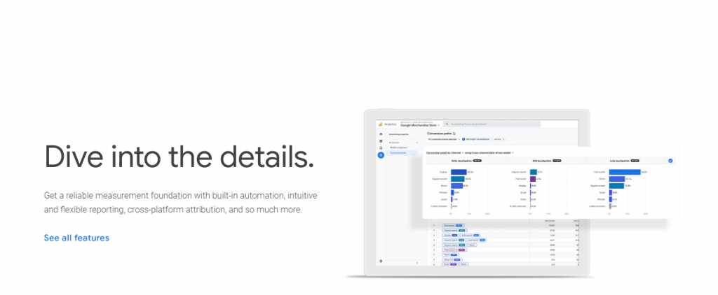 Google Analytics webpage featured image of statistical charts.