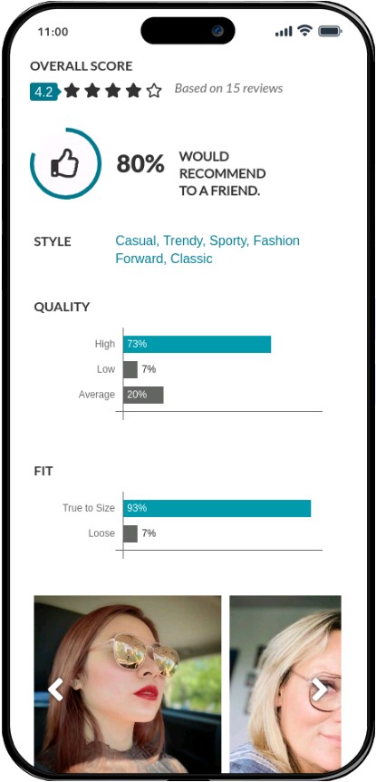 Screenshot of Zenni Optical's product page as a great example of how user-generated content can make a website interactive