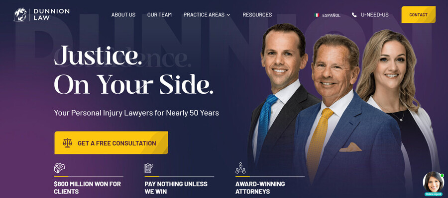 Dunnion Law's professional business web design features a personalized hero image
