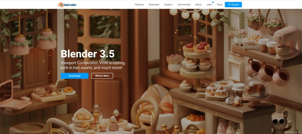Blender's landing page featured images of delicious cookies.