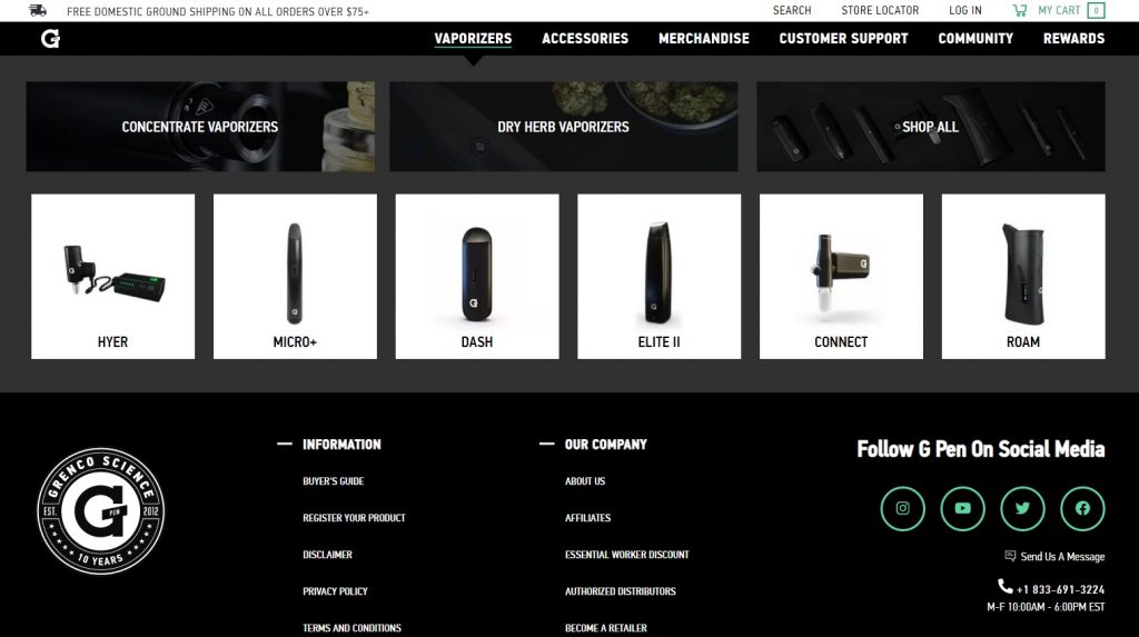 An eCommerce platform G pen website - featured images of vaporizers. 