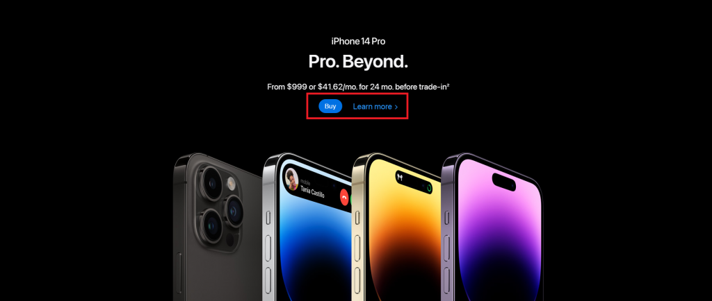 An example of contextual navigation featuring Apple's website and images of iPhone 14 pro.