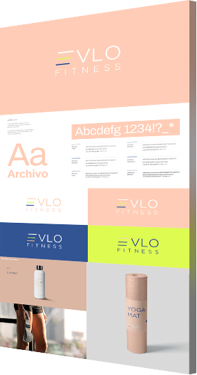 Evlo Fitness brand book with typography examples