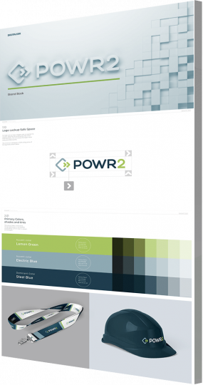 POWR2 color palette and marketing collateral example