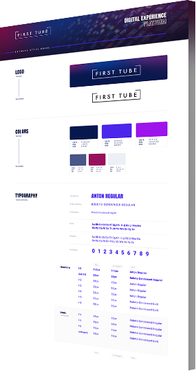 Color palette and typography example for First Tube