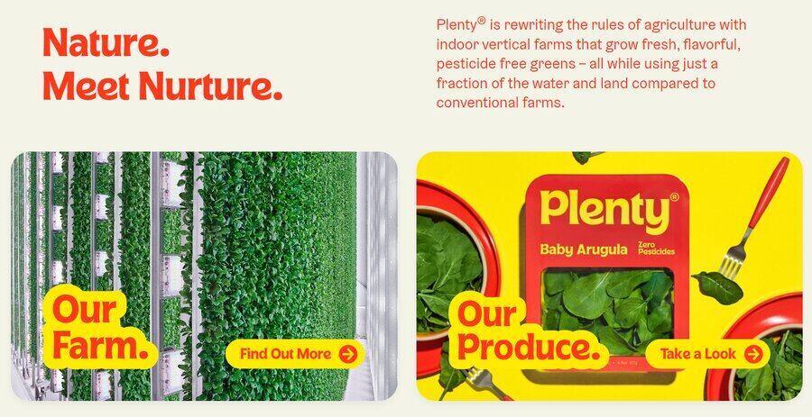 Plenty's website taking a retro red and yellow color scheme