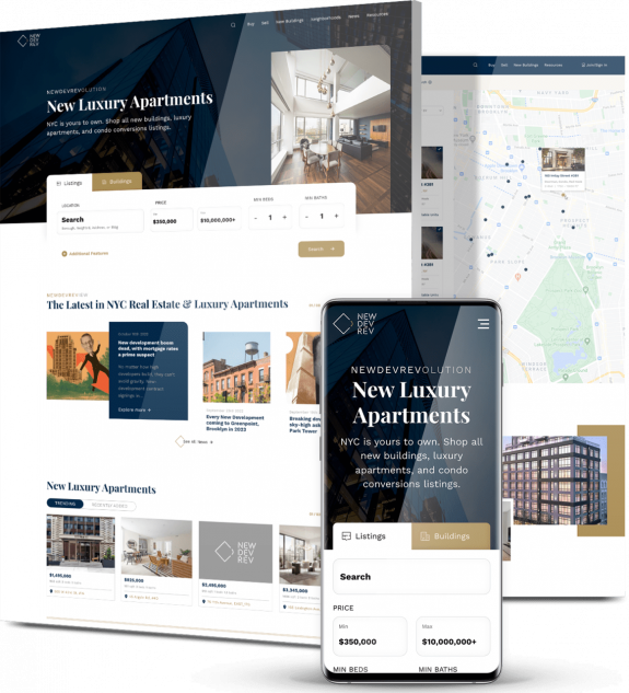 Real estate website design company featured example: NewDevRev