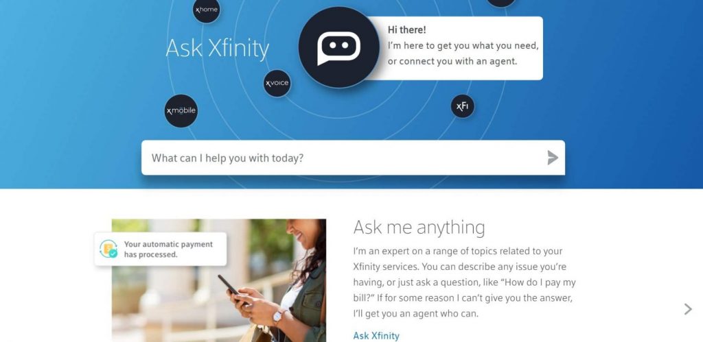 Xfinity as an example of a chatbot