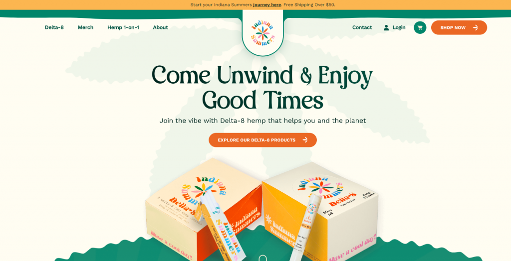 Indiana Summers's website featuring colorful products.