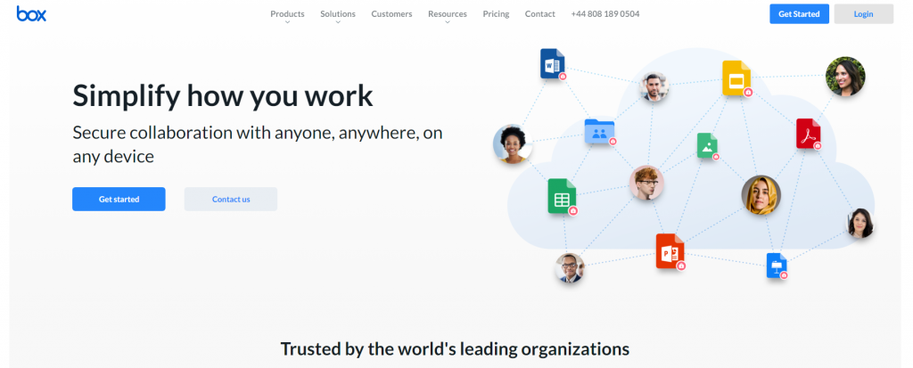 Box's home page saying - simplify how you work.