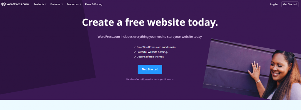 WordPress landing page.