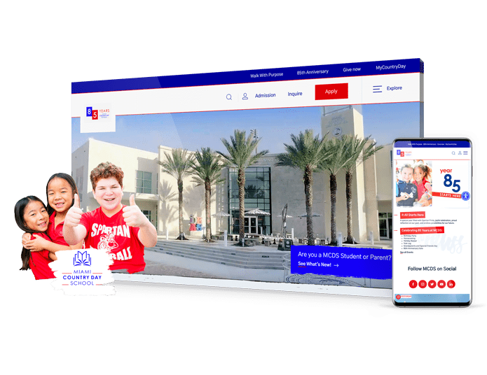 A trio of images highlighting Miami Country Day School's website design