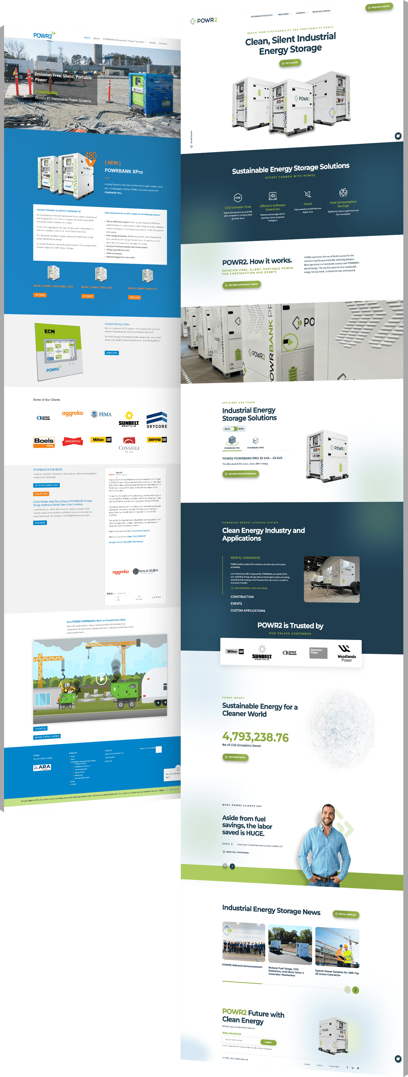 Screenshots showing POWR2's website before and after our redesign