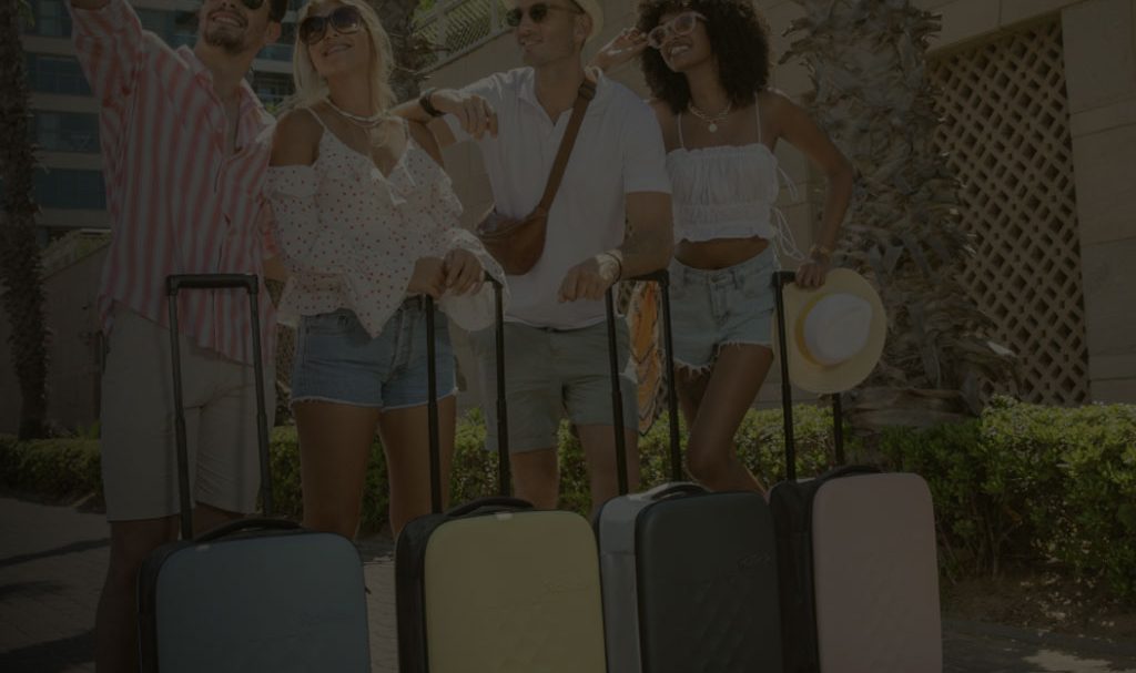 A background image for Rollink of friends with suitcases