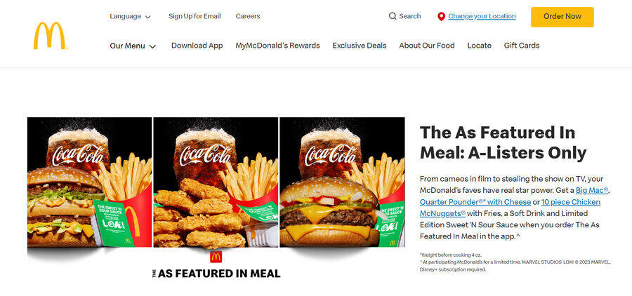 McDonald's website homepage
