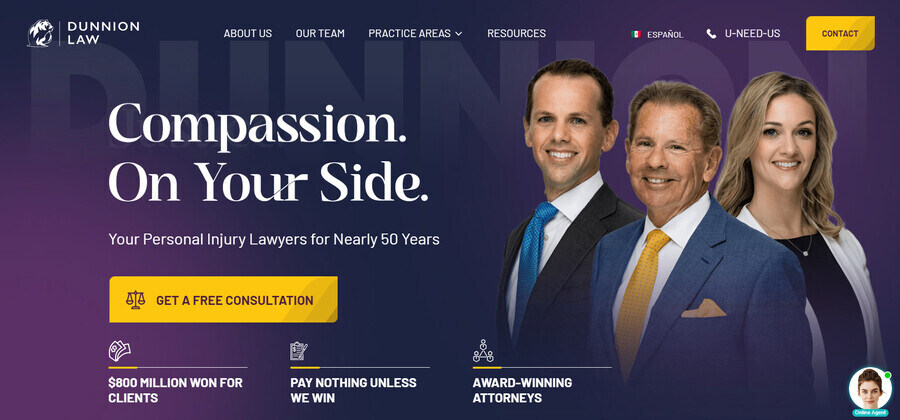 Dunnion Law's website homepage