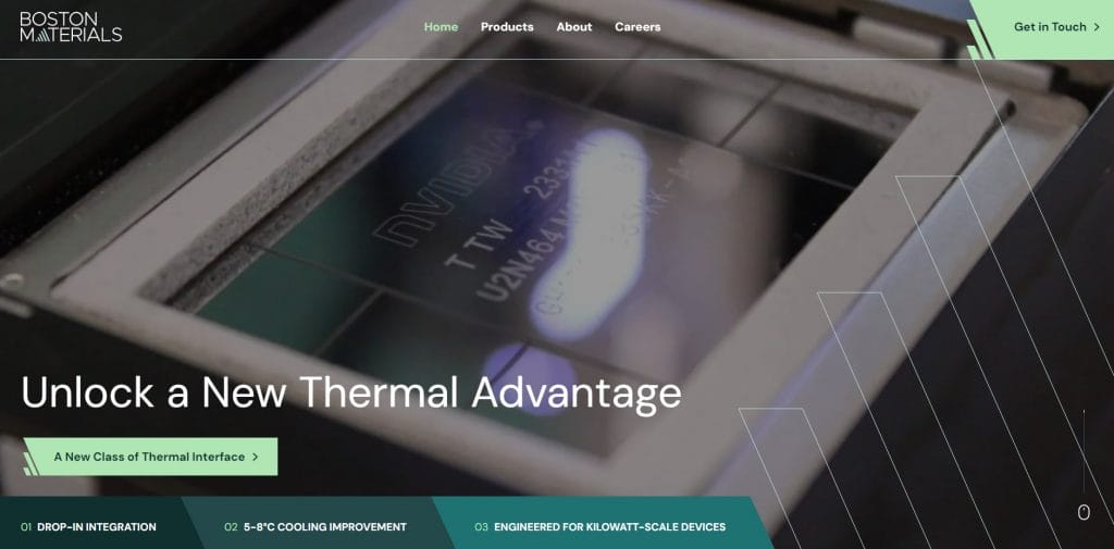 Boston Materials website screenshot