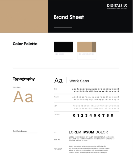 An example of a brand style guide with a preferred color palette, typography, etc.