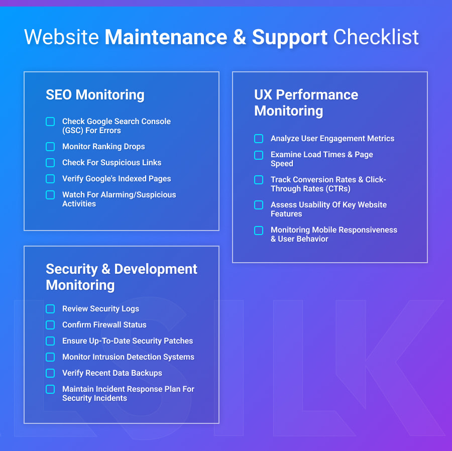Website maintenance and support checklist