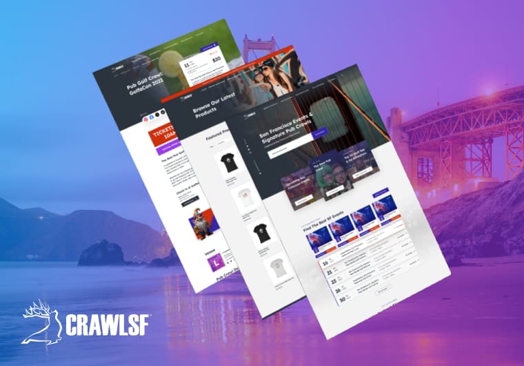 Websites showcasing events and merchandise by CrawlSF portfolio.