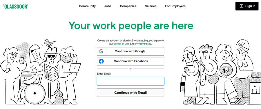 Glassdoor's signup page