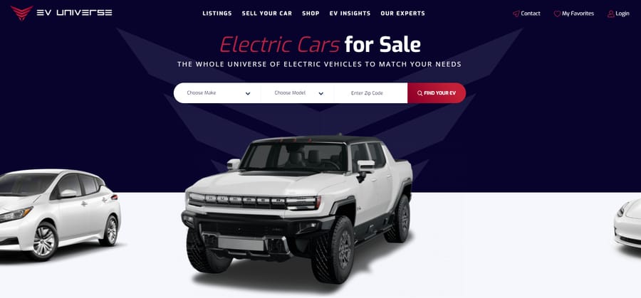 EV Universe's website homepage