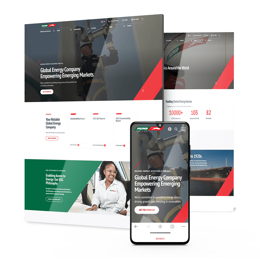 puma-energy-website-redesign-case-study Image showing Puma Energy's web design on desktop and mobile