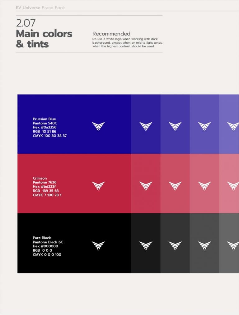 EV Universe color scheme style guide page