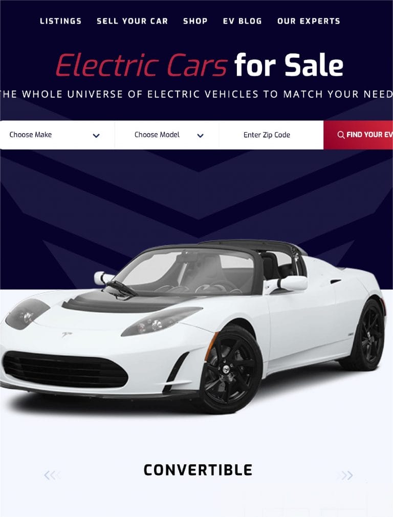 EV Universe's web design mockup