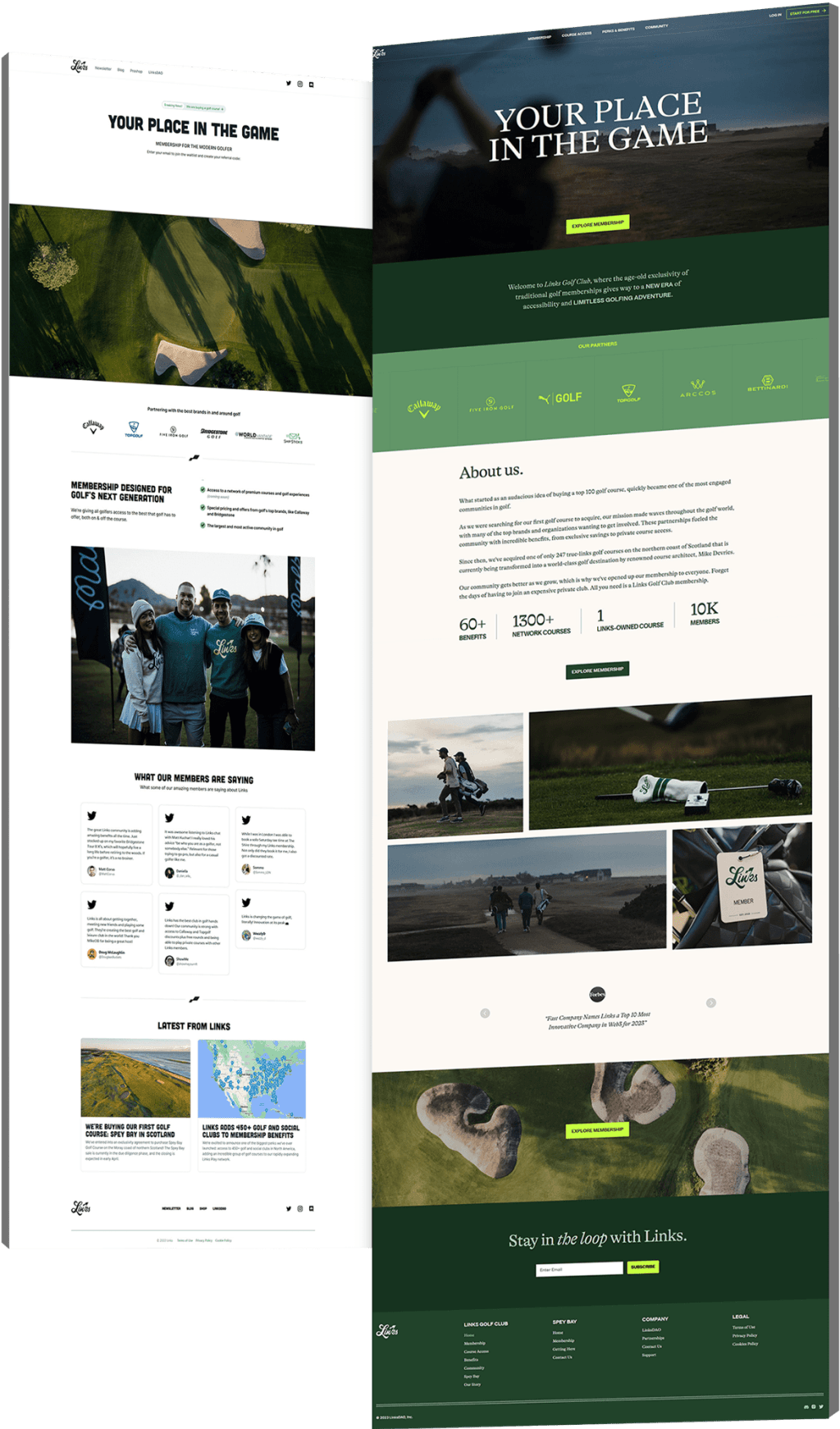 Image showing the before and after website design for Link's Golf