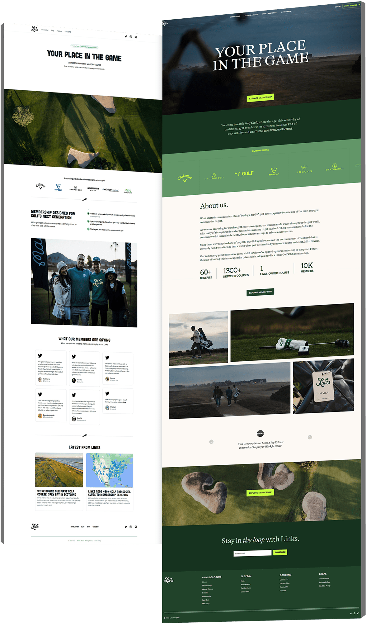 Before and after of Links Golf web design