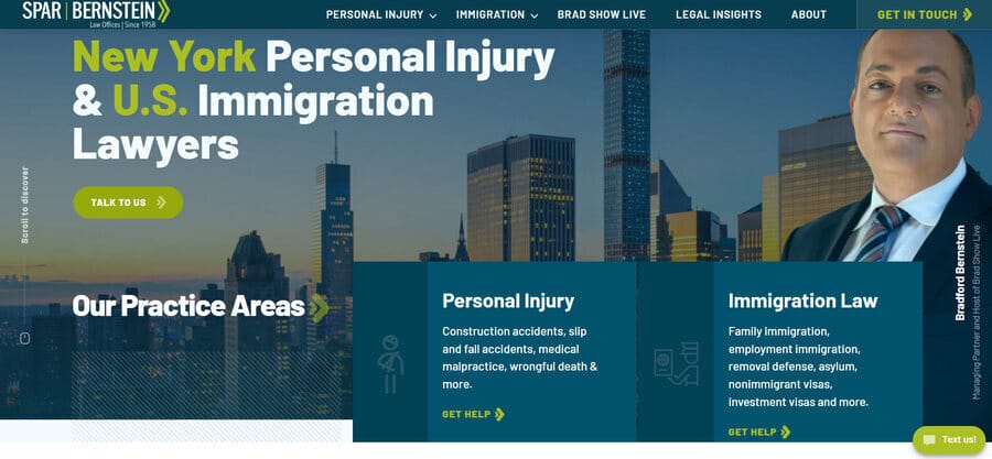 Landing page with headshot on Spar & Bernstein's website