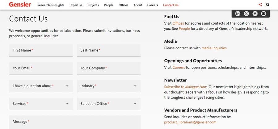 Gensler contact us page design