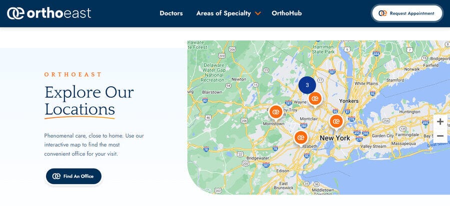 OrthoEast map of practices