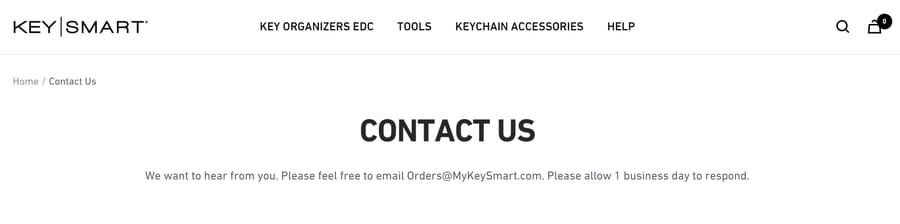 Written response time of one day on KeySmart's website