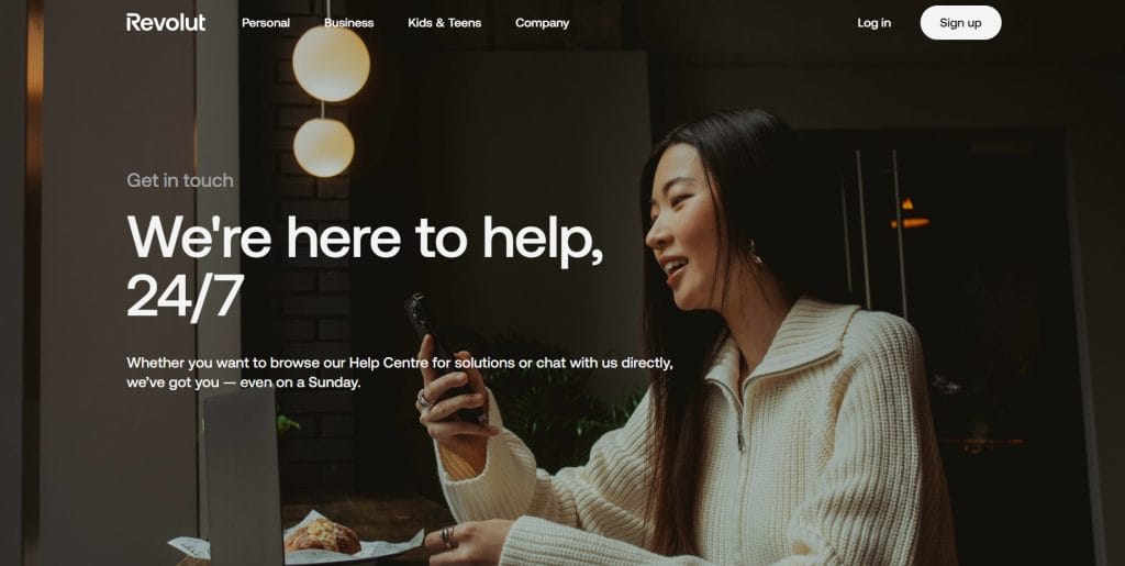 Screenshot of Revolut's contact us page design